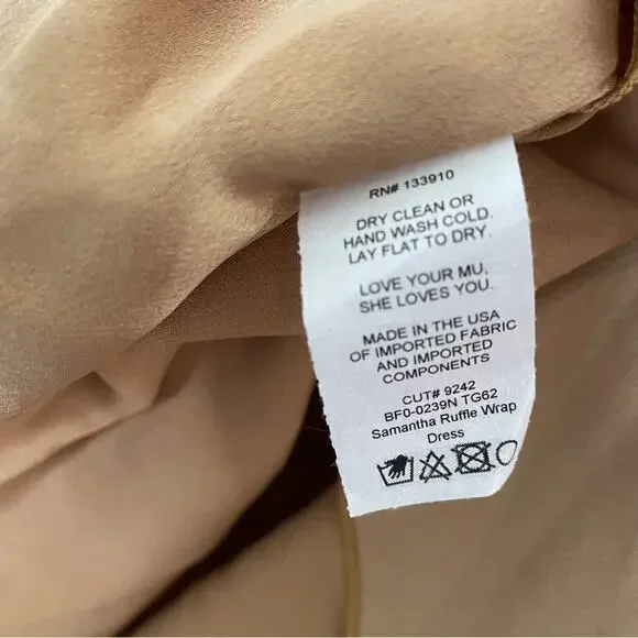 Show Me Your Mumu Samantha Ruffle Wrap Dress True Gold Luxe Satin Small‎ - Picture 11 of 12